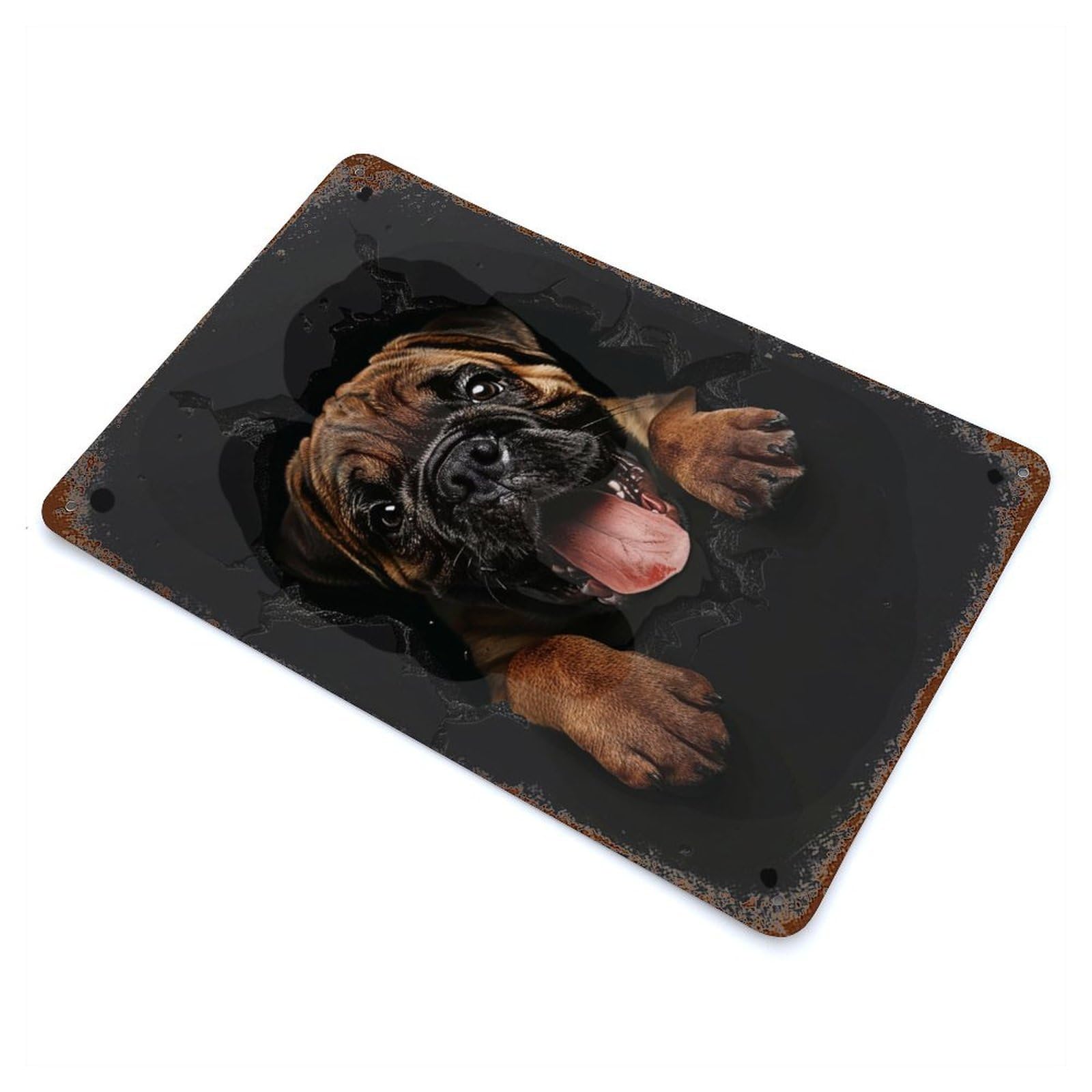Mastiff Aged Metal Wall Plaque 11.8"x7.9", Industrial Home Decor for Pub, Kitchen And Man Cave Decor