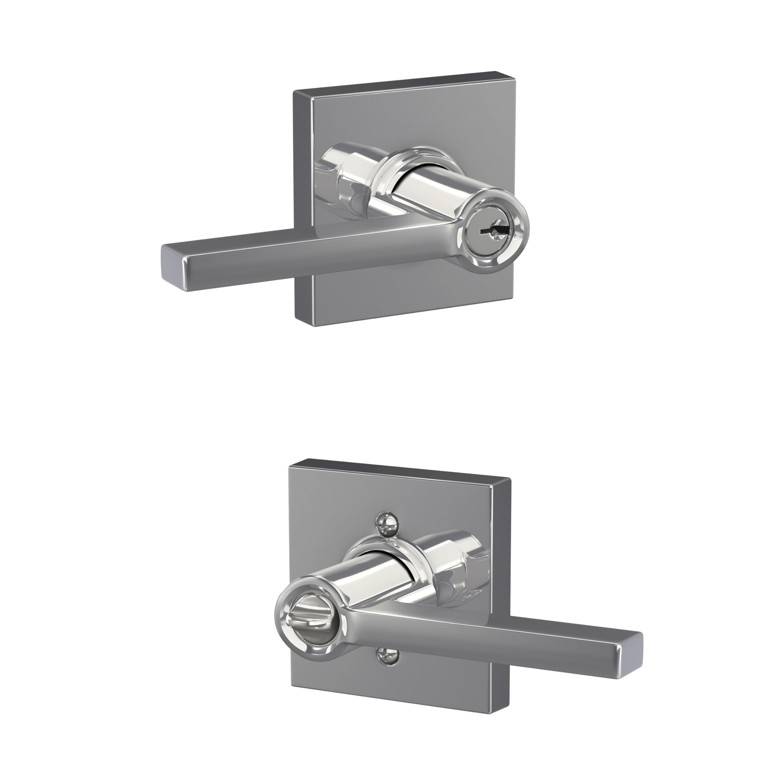 SCHLAGE Latitude - Manija con cerradura de entrada con llave y moldura Collins, cromo brillante (F51A LAT 625 COL)