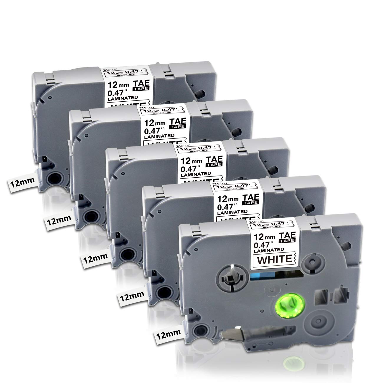 5 Pack Replacement for P Touch Label Maker Tape TZe-231 TZC231 TZe TZ Tape 12mm 1/2 Inch P Touch Label Maker Refills White Compatible with Brother Label Maker PT-D210 PT-D220 PT-D200 PT-H110