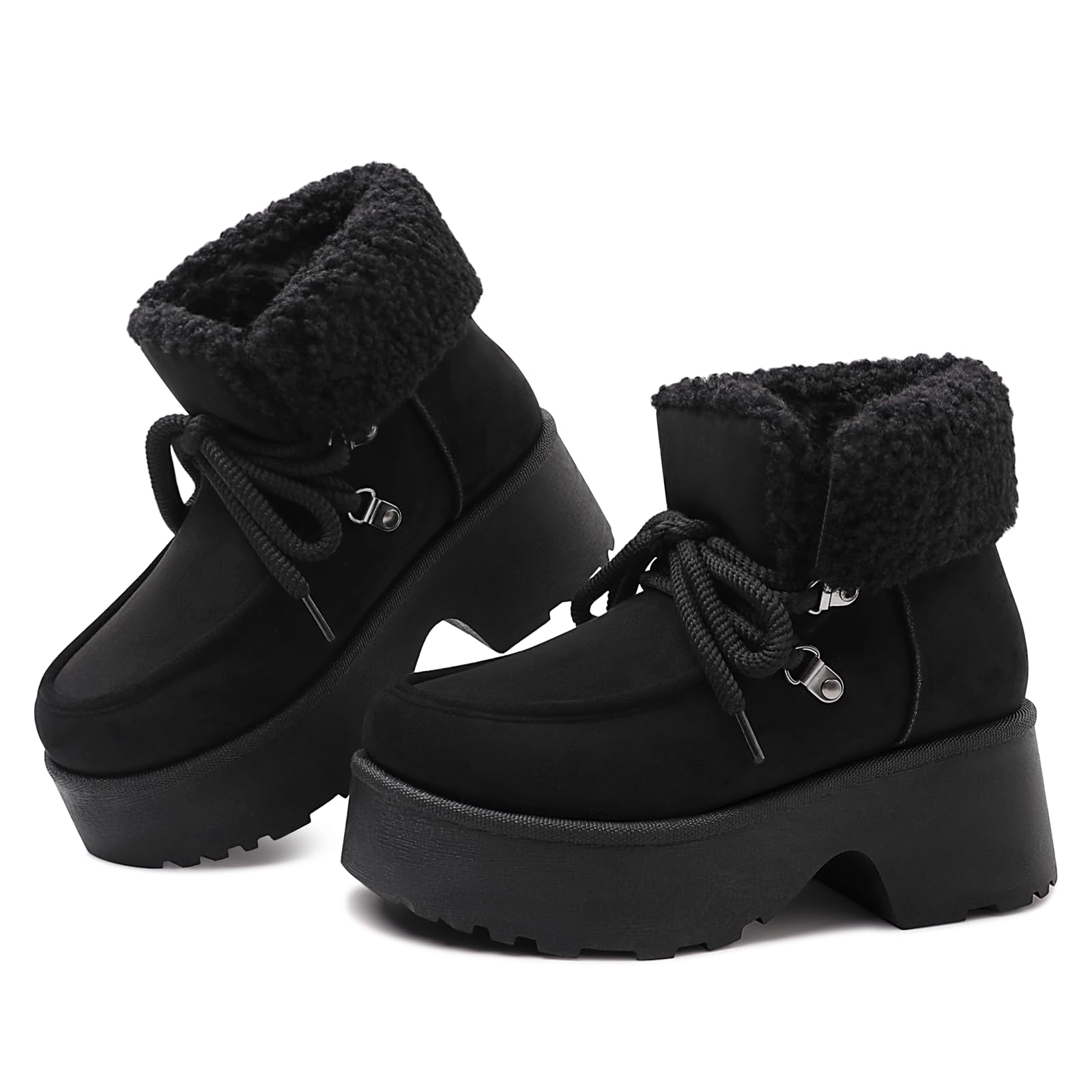 Platform Winter Boots For Women Platform Boots Lace Up Zipper Chunky Heels Cozy Warm Snow Short Boot