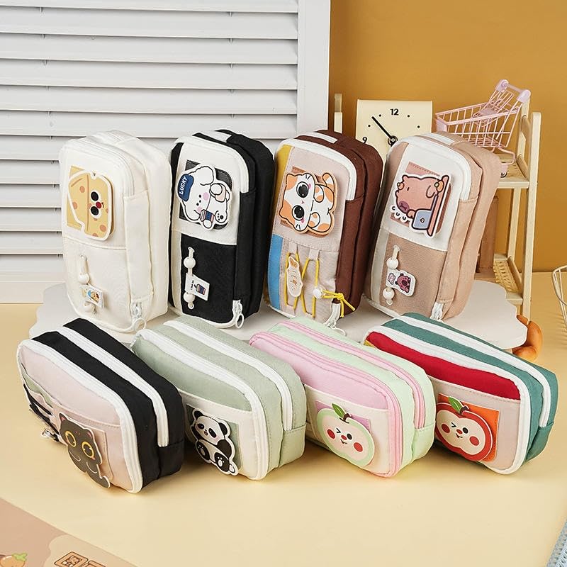 Image of Invite Large Capacity Cute Aesthetic Pencil Case with Multi Compartments, Multi-Pocket Pastel Pen Pouch Organizer with Zipper, Kawaii School Supplies Bag for Girls, Teens & Students (Red Apple M-1)