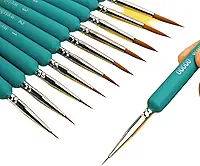 Kit de Pincéis para Miniatura e Detalhes, 11 Peças, Numeração 00000 a 7, Verde