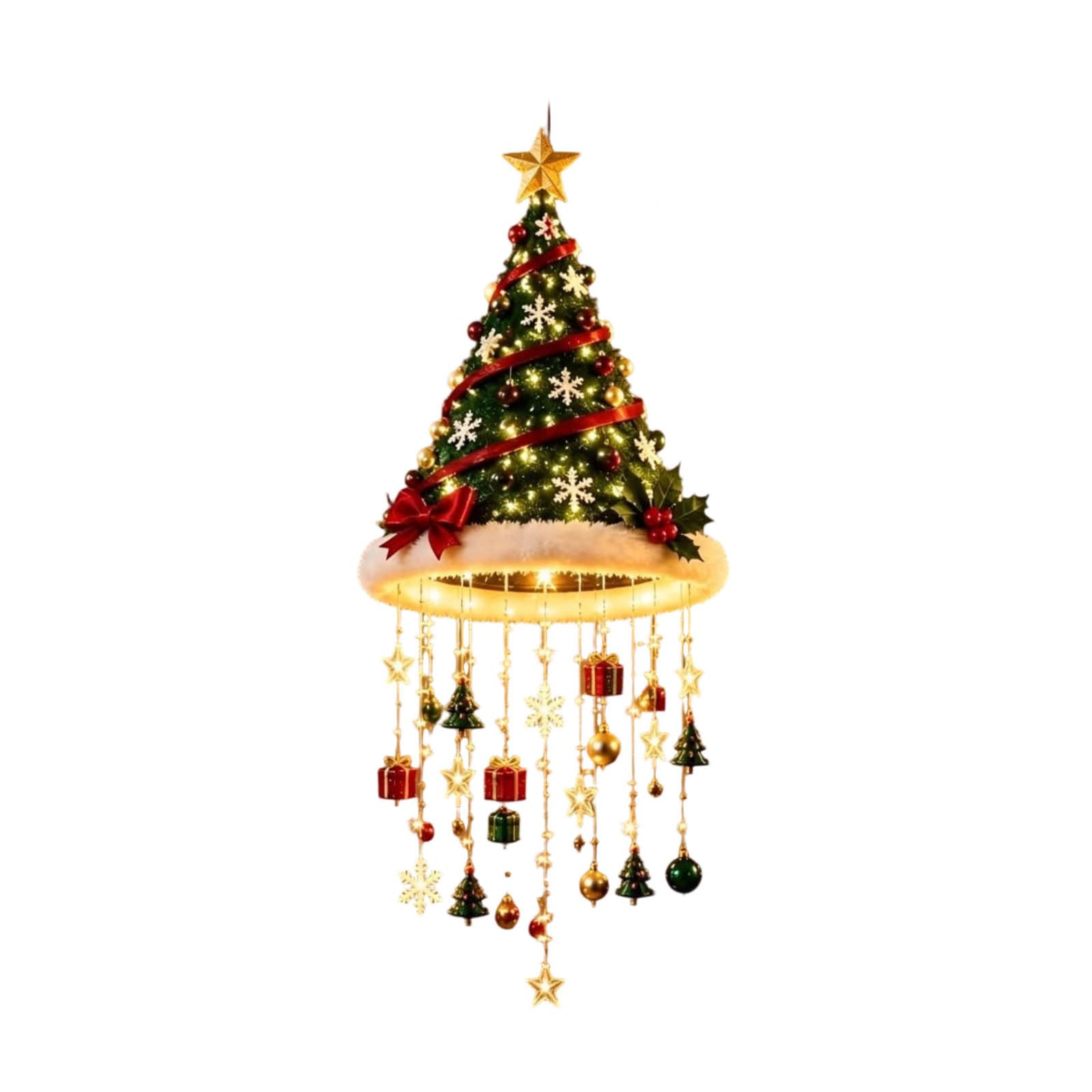 Hanging Santa Hat Chandelier LED Lights Christmas Ceiling Party Decor Oversized fabric silhouette with cascading warm glow works as festive overhead focal point for front porch