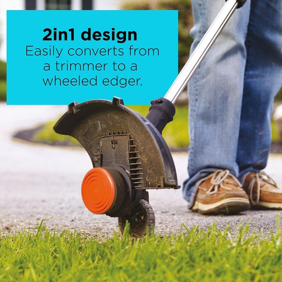 Image of BLACK+DECKER 20V MAX 12 Inch Weed Eater Cordless String Trimmer and Wheeled Edger Lawn Tool with Spool, 2.5Ah Battery and Charger Included, Lightweight, 2 Speed PowerDrive (LST522)