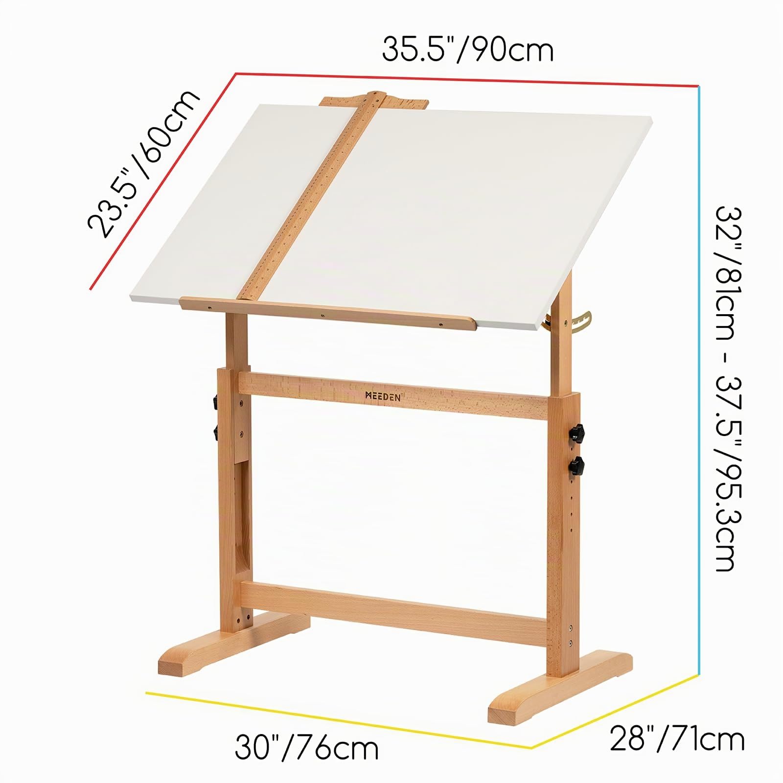 MEEDEN Mesa de Dibujo de Madera de Pizarra Blanca, Escritorio de Manualidades con Altura Ajustable e Inclinada, Mesa de Dibujo, Mesa de Pasatiempos, Leer, Trabajo de Arte