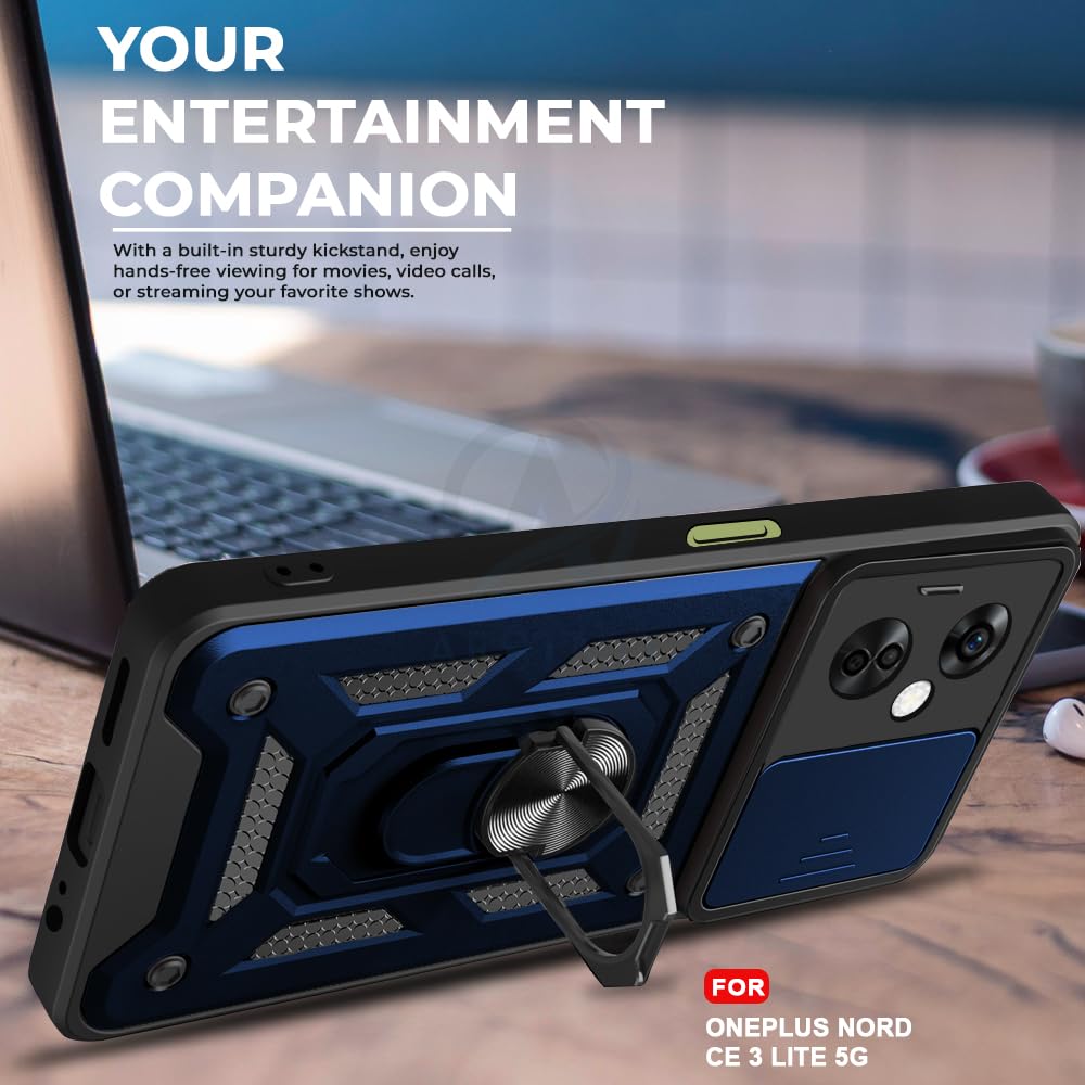 AESTMO Tough Armor Oneplus Nord CE 3 Lite 5G Bumper Back Case Cover | Ring Holder & Sliding Camera Shield Cover | 360 Degree Protection Back Case Cover for Oneplus Nord CE 3 Lite 5G (Blue) — Amazon image 5