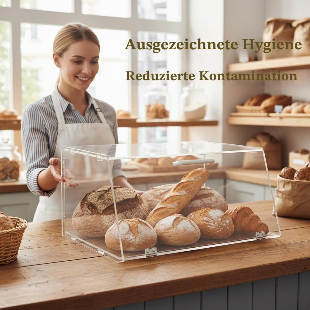 Stapelbare Bäckerei-Vitrine aus Acryl, für Gebäck, Arbeitsplatte, Organizer, Aufbewahrungsbehälter für Bagels, Brot, 38 x 16,5 x 30,5 cm, schräge Tür mit 2 Edelstahlscharnieren, LJ039K