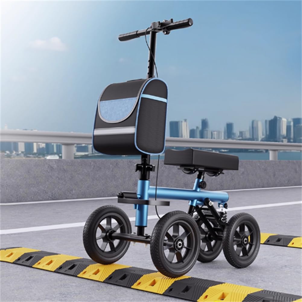 Andador de rodilla plegable para lesiones, andador de rodilla con ruedas y dirección, andador manual con asiento y ruedas, ayudas para la movilidad y la vida diaria, para lesiones en los pies.
