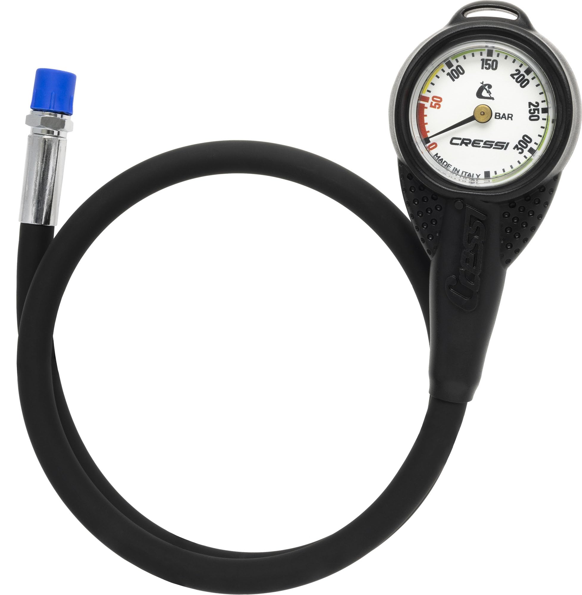 Cressi Mini SPG W/Rubber Housing Vale 300 C White (Bar) - Mini Manometro con Guscio in Gomma e Frusta HP, Bianco, Taglia Unica, Unisex