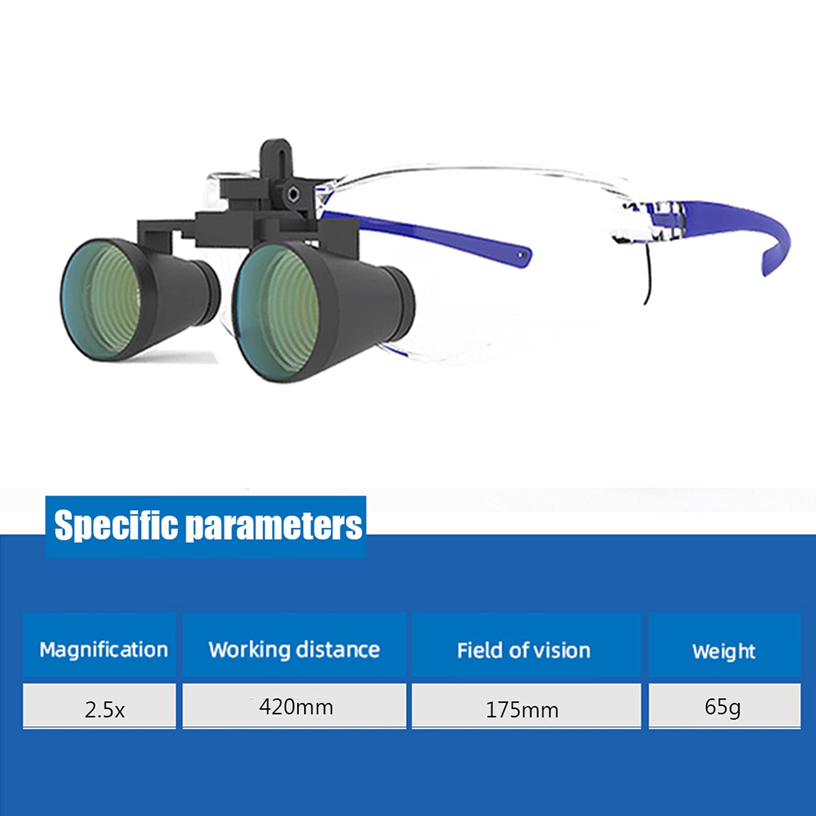 Lupa Gafas con Luz Manos Libres Cabeza Lupas de Aumento para Dental Quirúrgica, Lupas Binoculares Quirúrgicas Profesional Gafas Aumento 2.5X