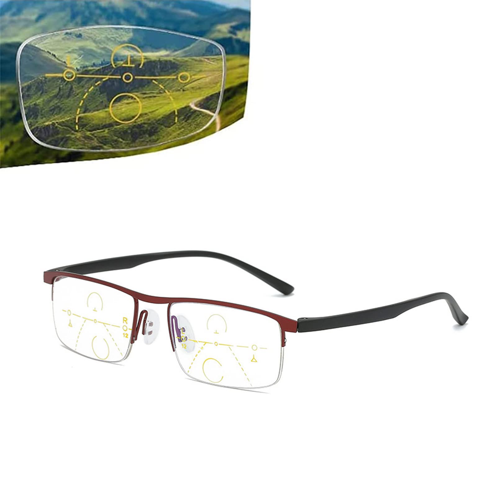 Ovnmfh Red Far And Near Dual-Use Reading Glasses, 2023 New Sapphire High Hardness Anti-Blue Progressive Far And Near Dual-Use Reading Glasses (,'+3.00)