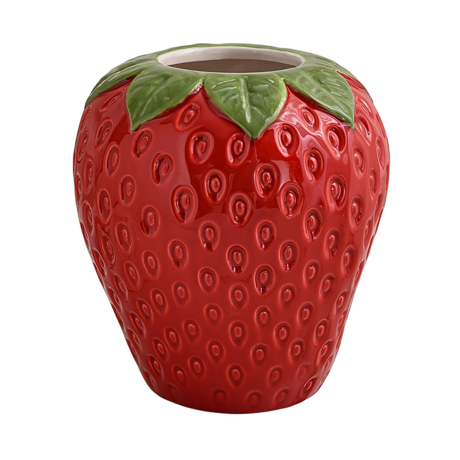 sugerou Strawberry Ceramic Flowerpot with Drainage, Cute Fruit Plant Pot – Small Glazed Planter for Succulents Red S