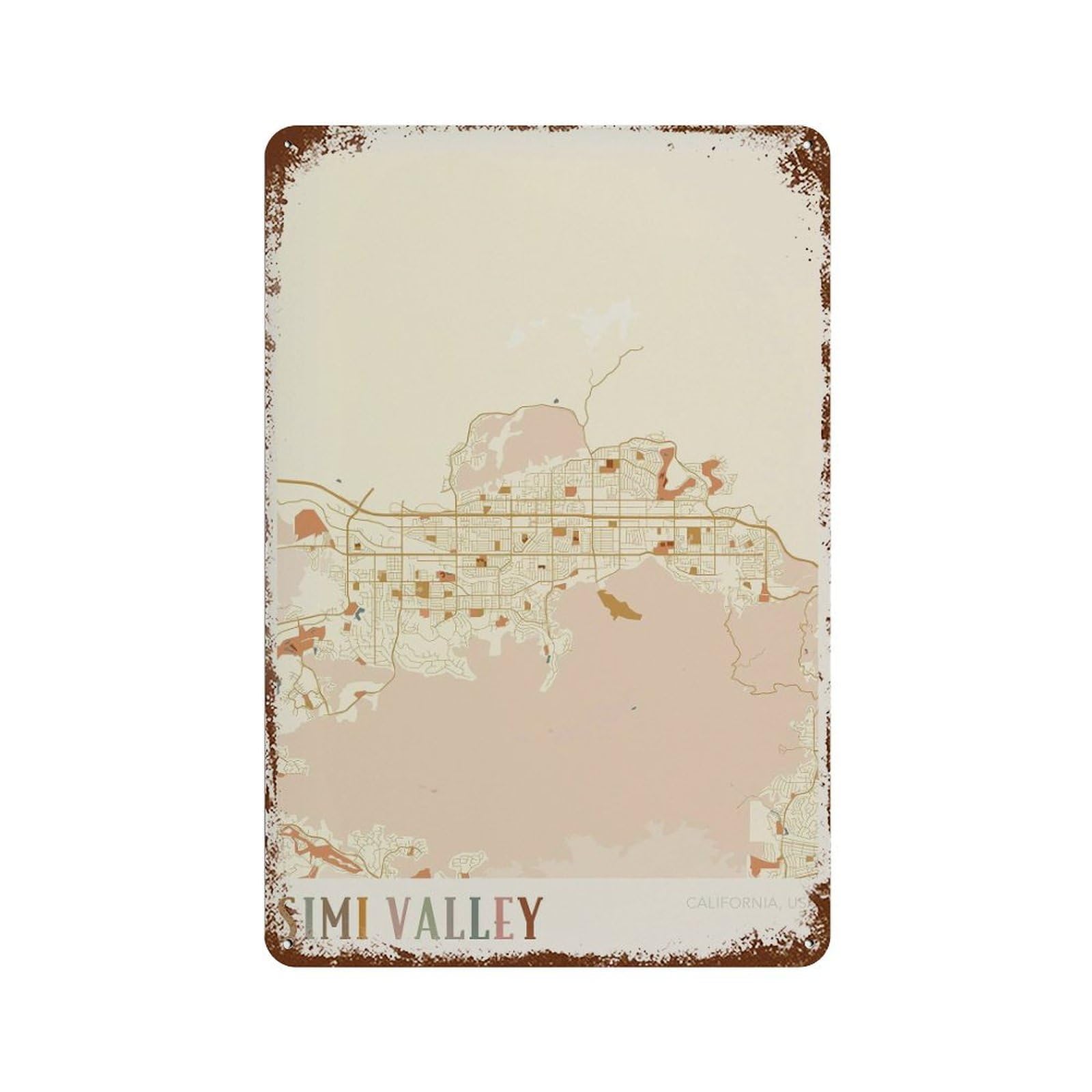 xiaoxiaoshen Simi Valley Map California Travel Gift Boho Wall Decor Art Metal Tin Poster Modern Home Decor Art Home Bar Shop Decorations Vintage Sign 30x20cm