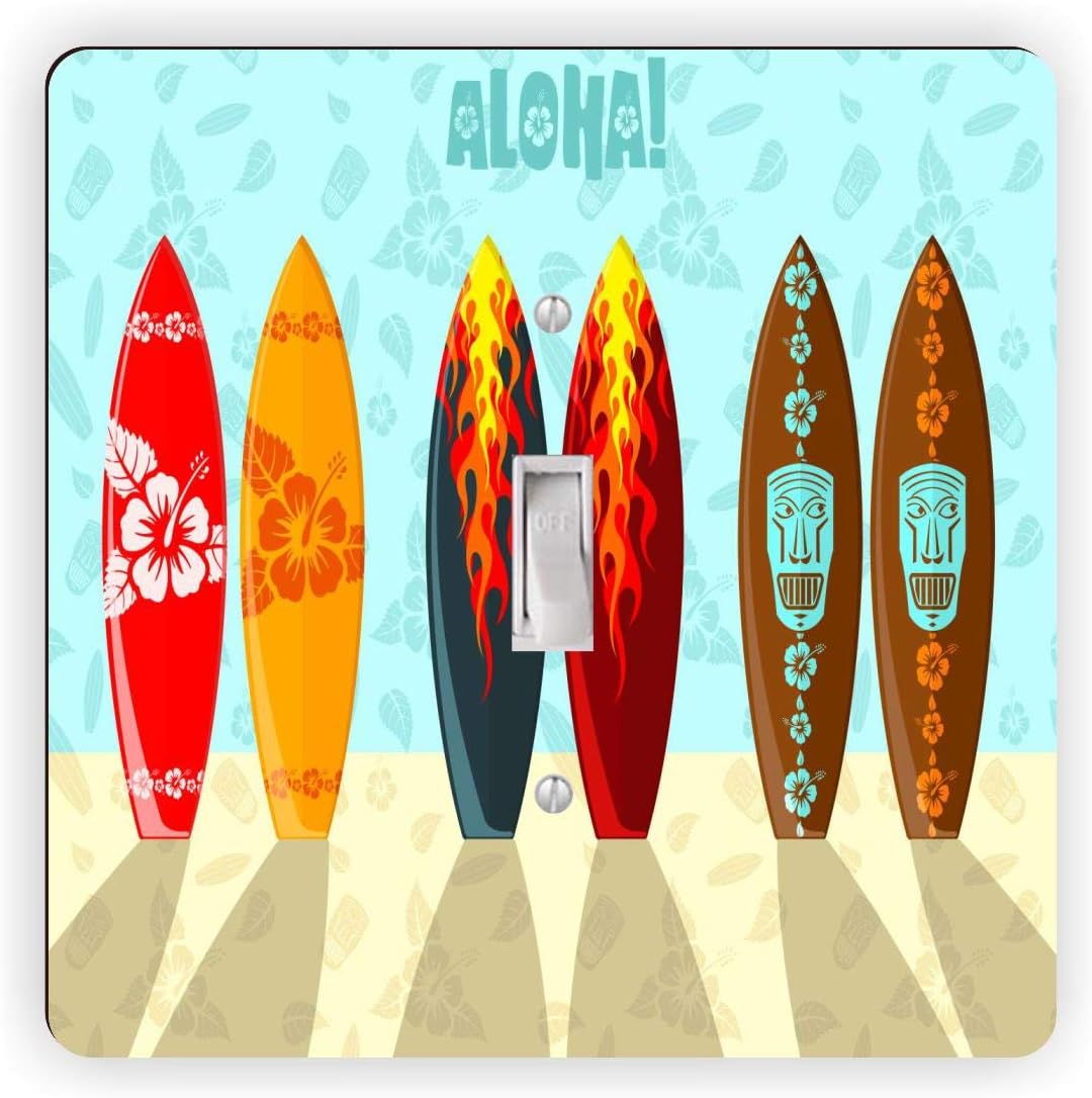 Surf Boards Hawaii Aloha - Double Rocker Light Switch Cover - Double Rocker Switch Plate