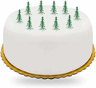 Fire Tree with snow Christmas Cake Toppers Uk Cupcake Yule Log Decorations Topper Xmas Cakes Table Decoration Pieces Traditional Craft Non Edible Multi Purpose Party Supplies Fir Tree (Pack Of 10)