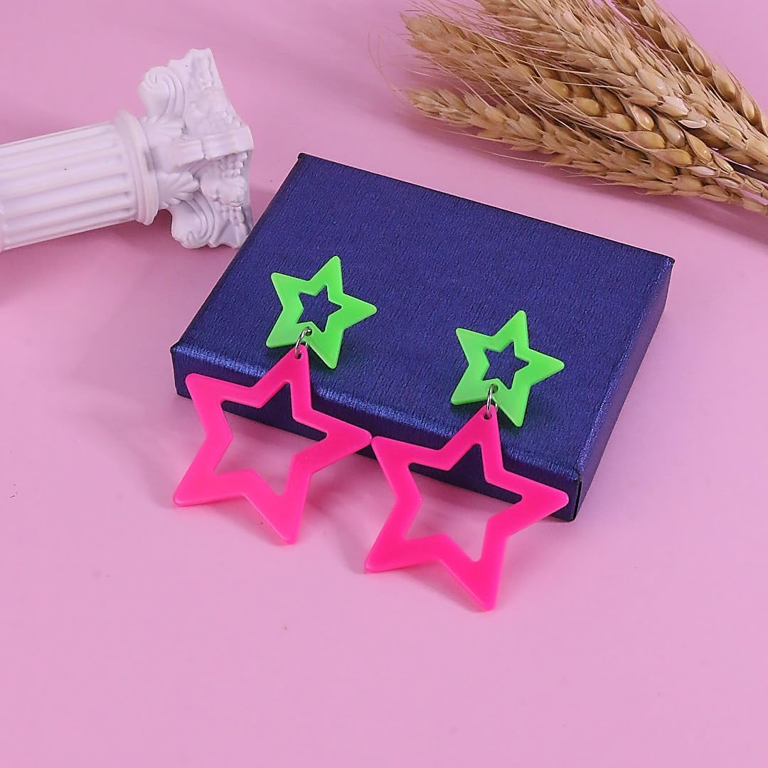 Colorful 80s 90s Neon Star Earrings for Women Retro Glow Party Costume 80s 90s Acrylic Dangle Earrings Outfit - Image 5