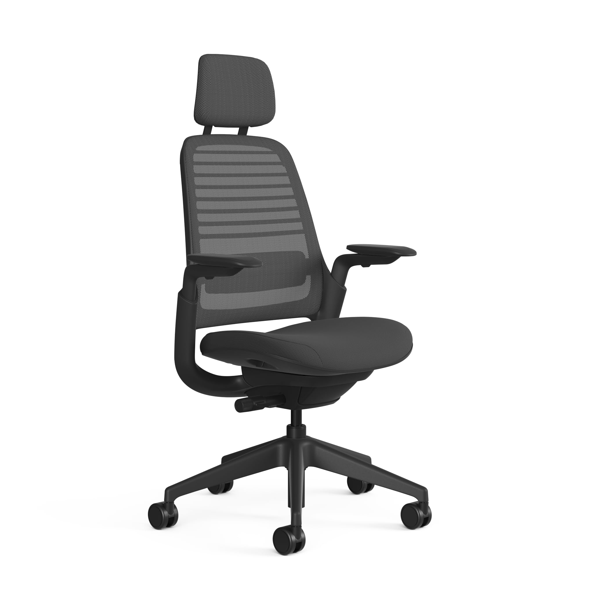 Steelcase Series 1 Black Frame Graphite with Headrest, 3D Micro Knit