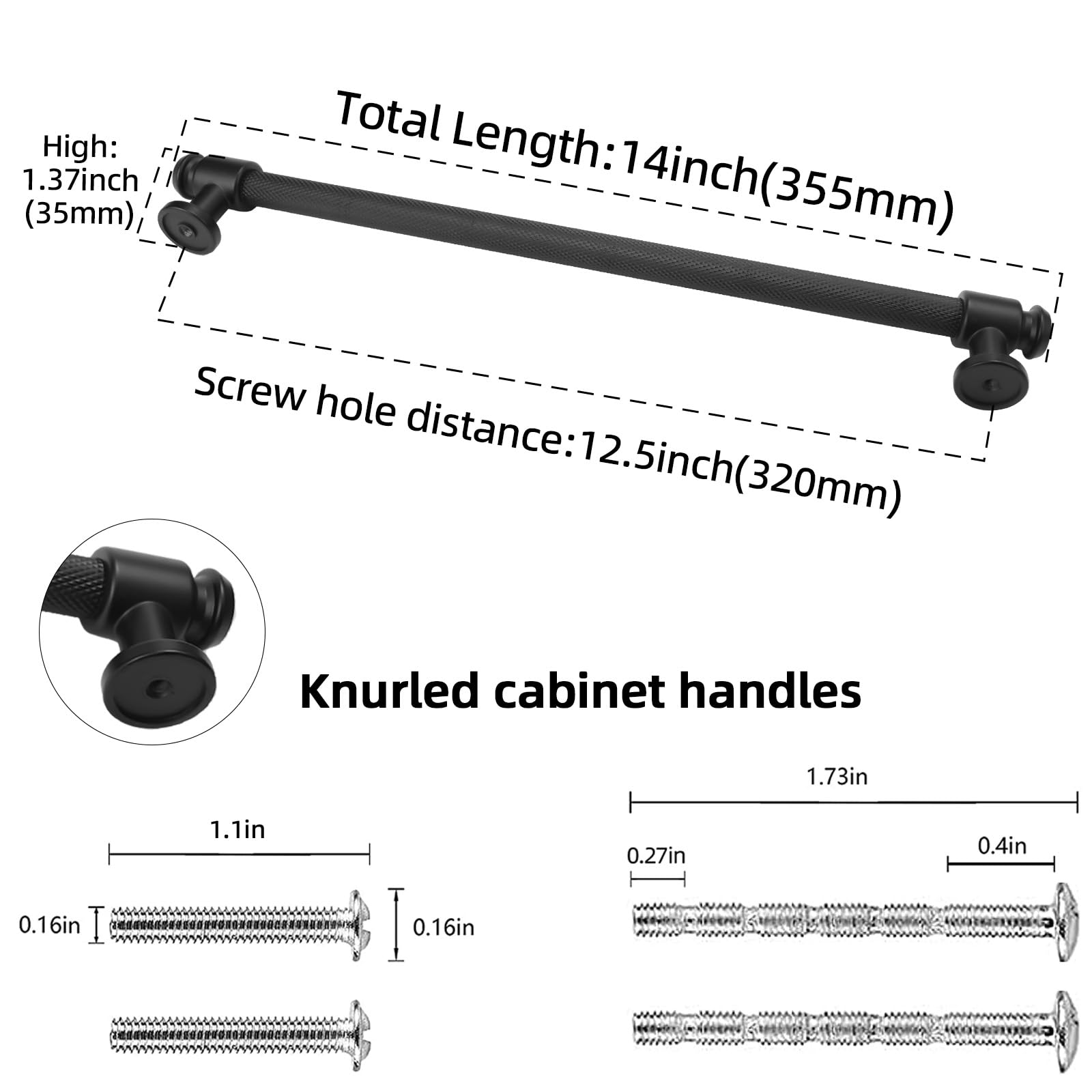 Schrankgriffe und Schubladengriffe, mattschwarz, 320 mm, Schwarz, 6 Stück