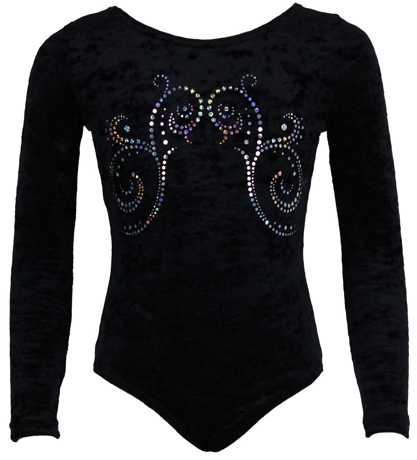 Mädchen LANGARM Gymnastikanzug Turnanzug aus Stretch-Velvet mit Rundhalsausschnitt KOREE Made in Germany