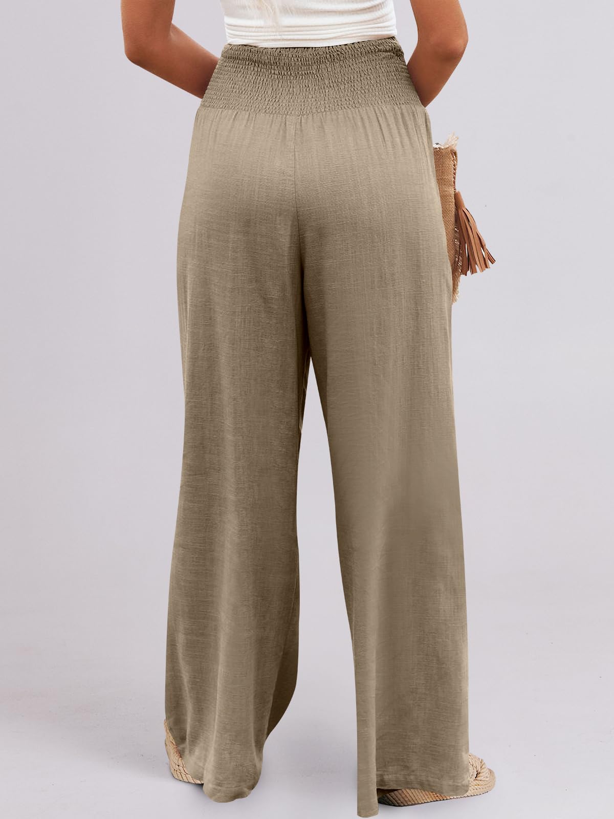 ANRABESS Women Linen Palazzo Pants Summer Boho Wide Leg High Waist Casual Lounge Pant 2025 Beach Travel Vacation Outfits: Brown Small