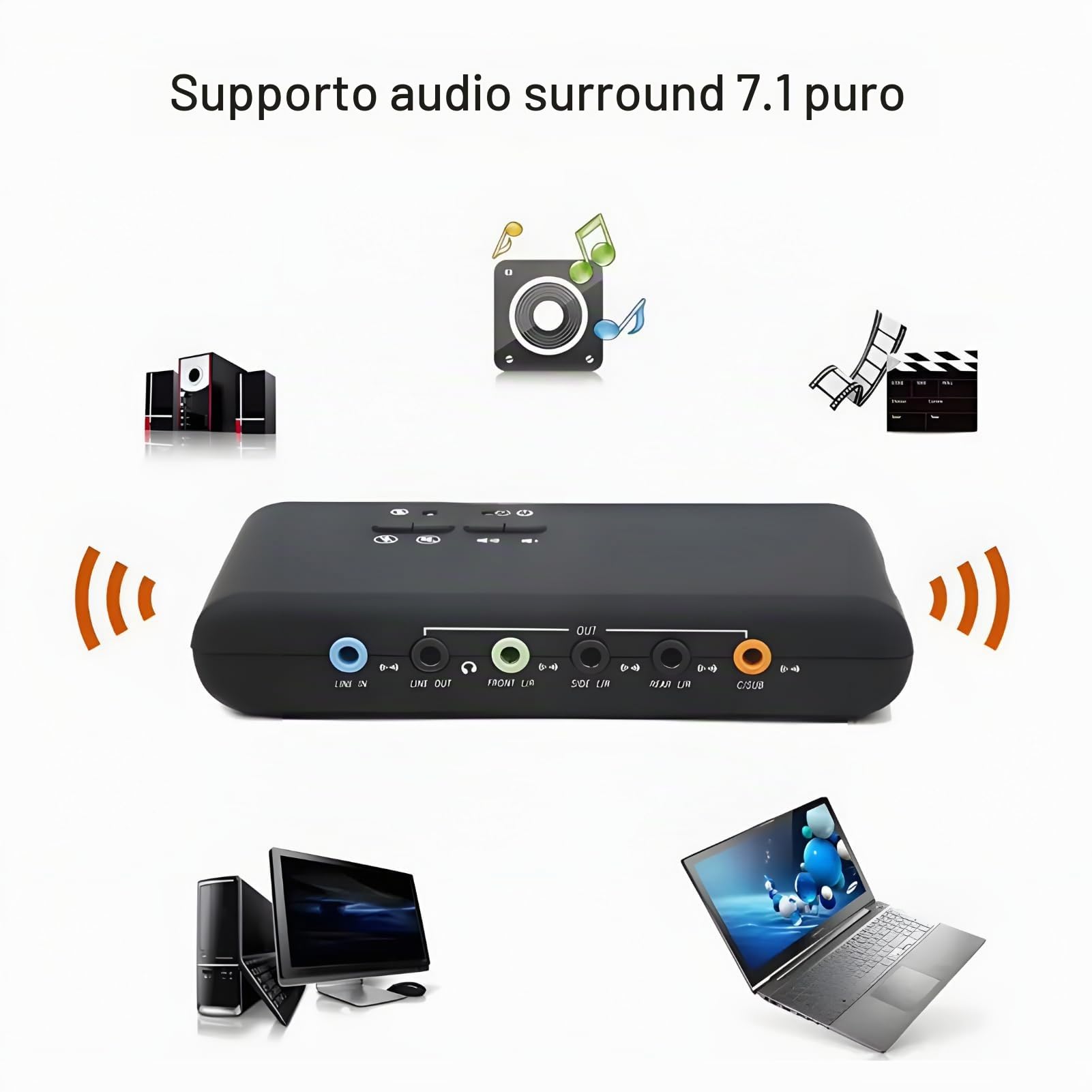 Scheda Audio USB Esterna USB Dolby 7.1 8-Canale Stereo Schede Audio Multicanale per PC Computer Laptop, 32KHz/44KHz/48kHz Input con 2 Mic in Line in e Line out Jack da 3,5m