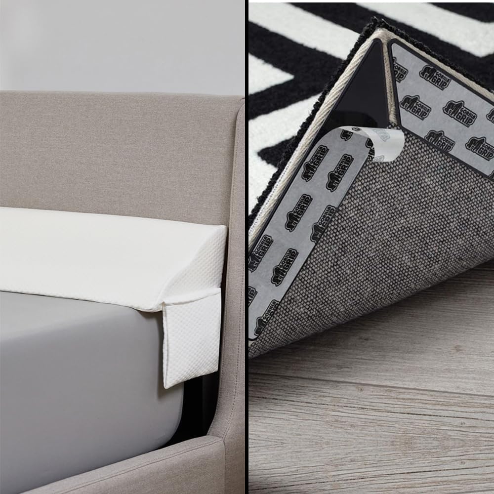 Gorilla Grip Headboard Gap Pillow and Rug Gripper, Headboard Gap Pillow Size Full White, Dense Foam Wedge, Rug Gripper 24 Pack, Stops Curling and Bunching, 2 Item Bundle