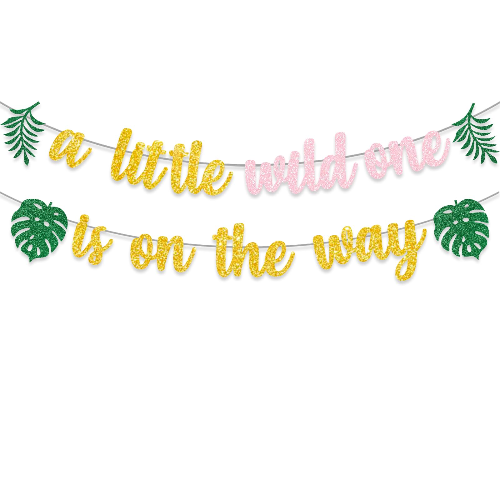 Jungle Safari Baby Shower Decoration Tropical Leaf Banner For Girls A Little Wild One Is On The Way Garlands Summer Supplies Pink
