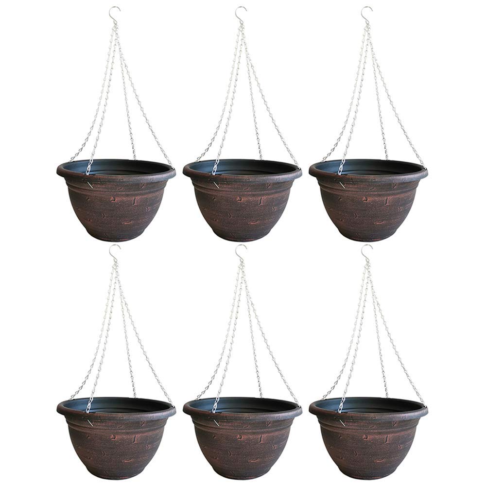 Fixtures Copper Effect Large Garden Hanging Planter Cauldron Basket 37cm x 20cm (6 Baskets)