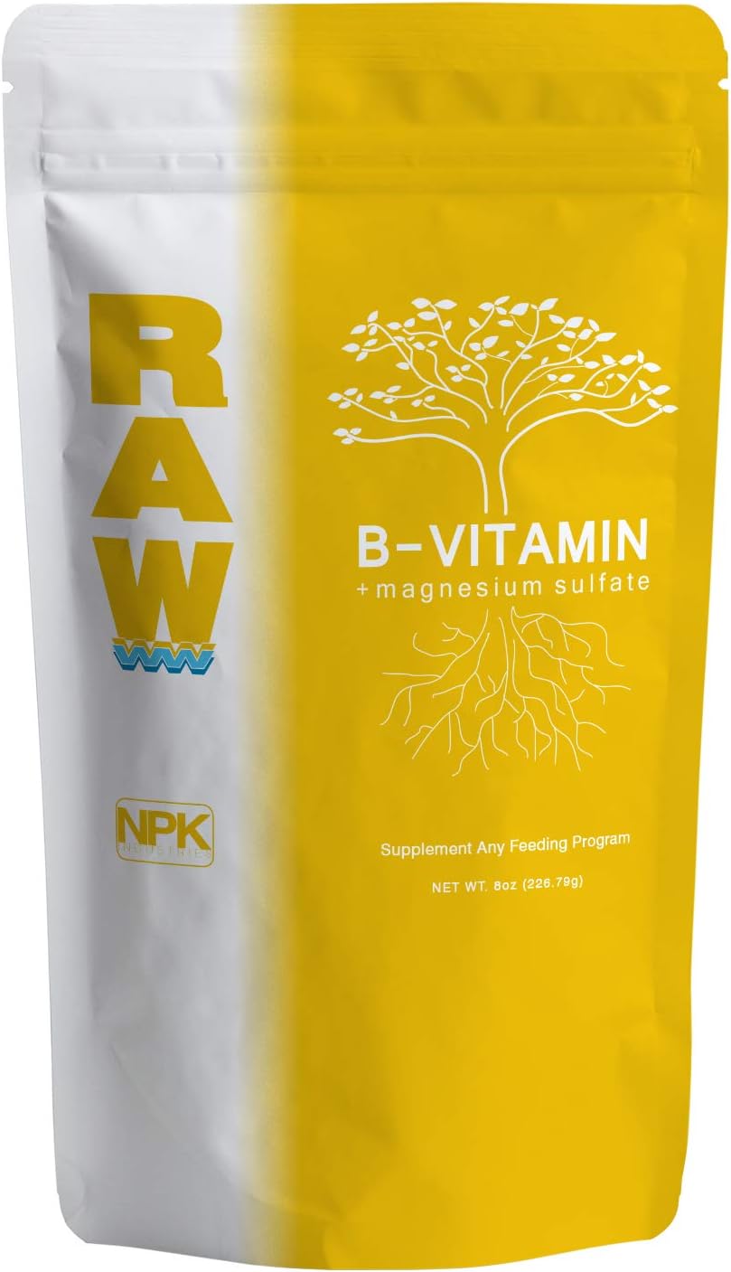 RAW B-Vitamin 8oz, Plant Nutrient Supplement, Water Soluble Powder with Magnesium Sulfate and Vitamin B1 for Hydroponics, Soil and Coco, Gardening Use