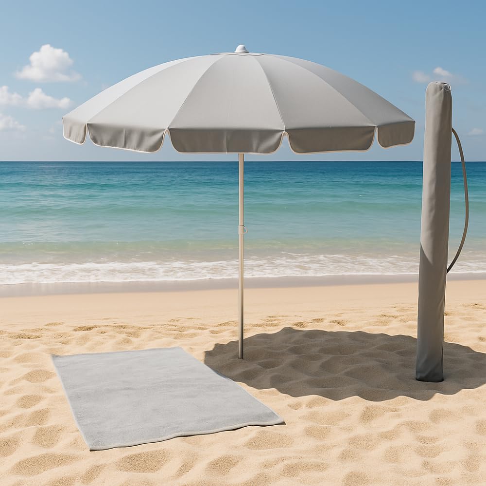 VIRSUS Ombrellone da Spiaggia con Cupola Antivento, Diametro 240 cm, 16 Stecche in Fibra Vetro, Tessuto Poliestere 440gr, Asta Alluminio da 32 mm e Snodo, Ombrello Mare con Sacca Tracolla
