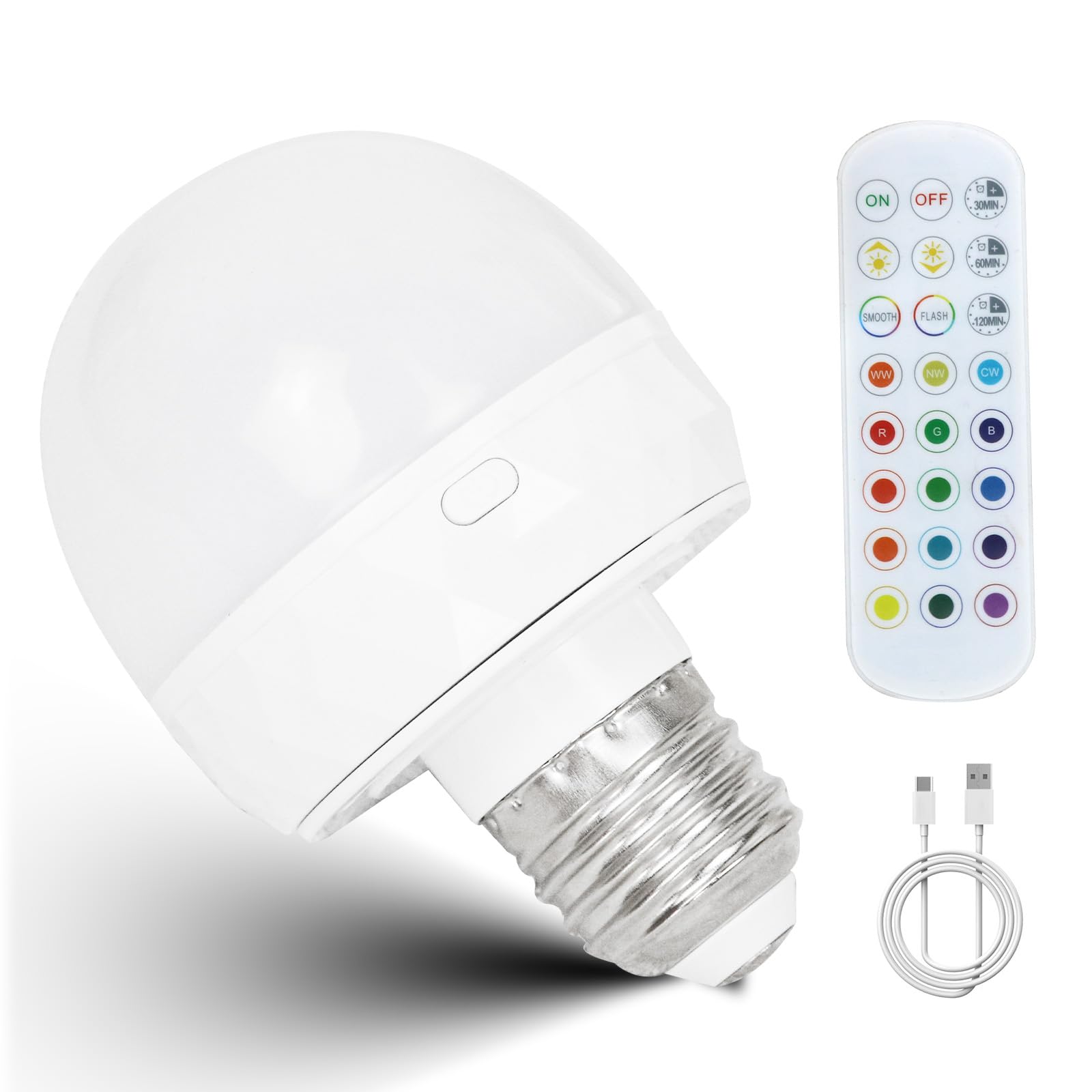 GEEZO LED Rechargeable Light Bulb with Remote Control, 3 Color Temperatures, E26/E27 Lamp Base, 2500mAh Battery Operated, Wireless Dimmable Lighting for Home Closet Cabinet Bedroom