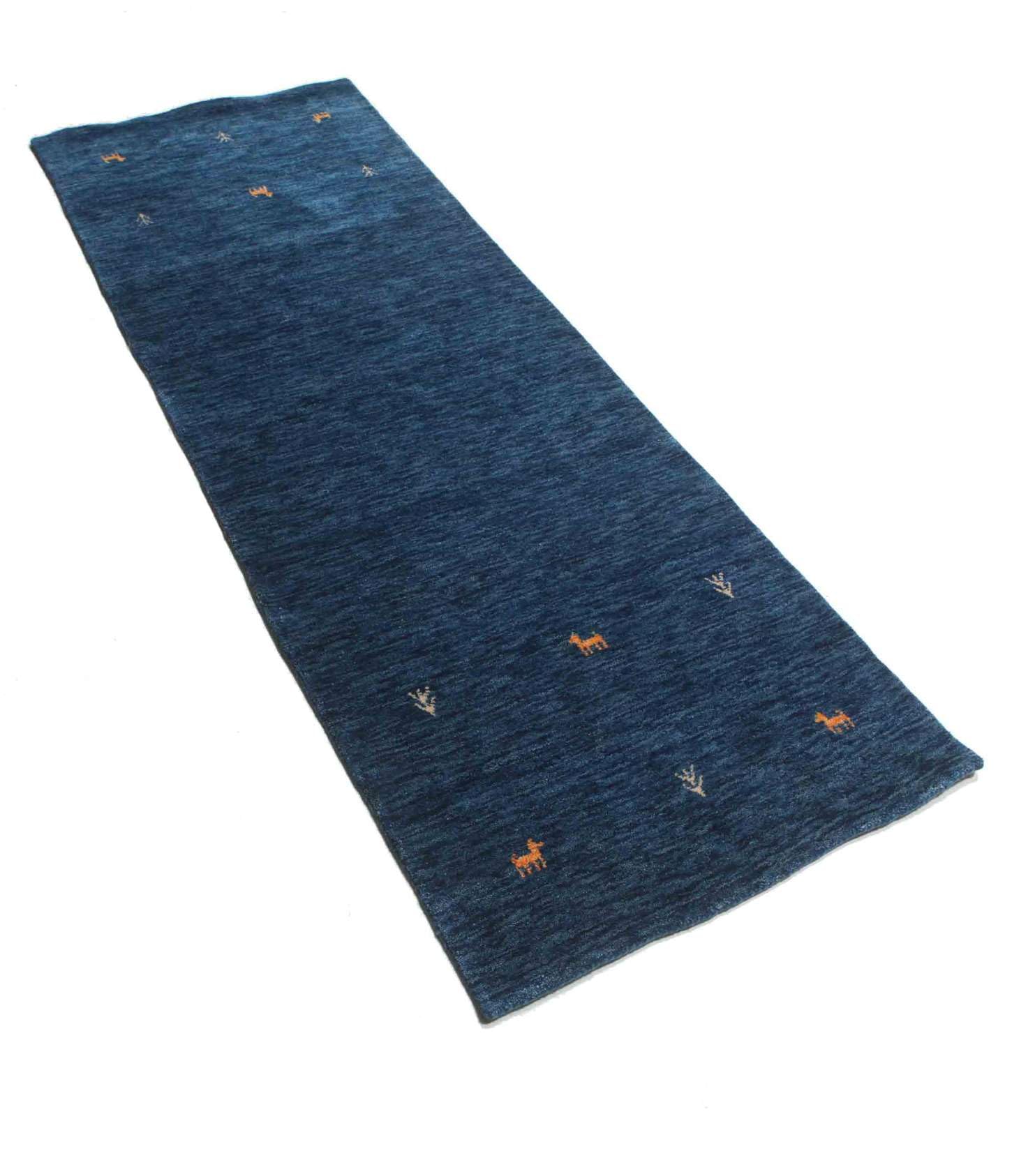 RugVista Gabbeh Loom Two Lines Teppich, 80 x 250 cm, Dunkel Blau | Gabbeh, Rechteckig, Niedriger Stapel, Nur chemische Reinigung, Oeko-Tex 100, Wohnzimmer, Esszimmer, Schlafzimmer, Diele