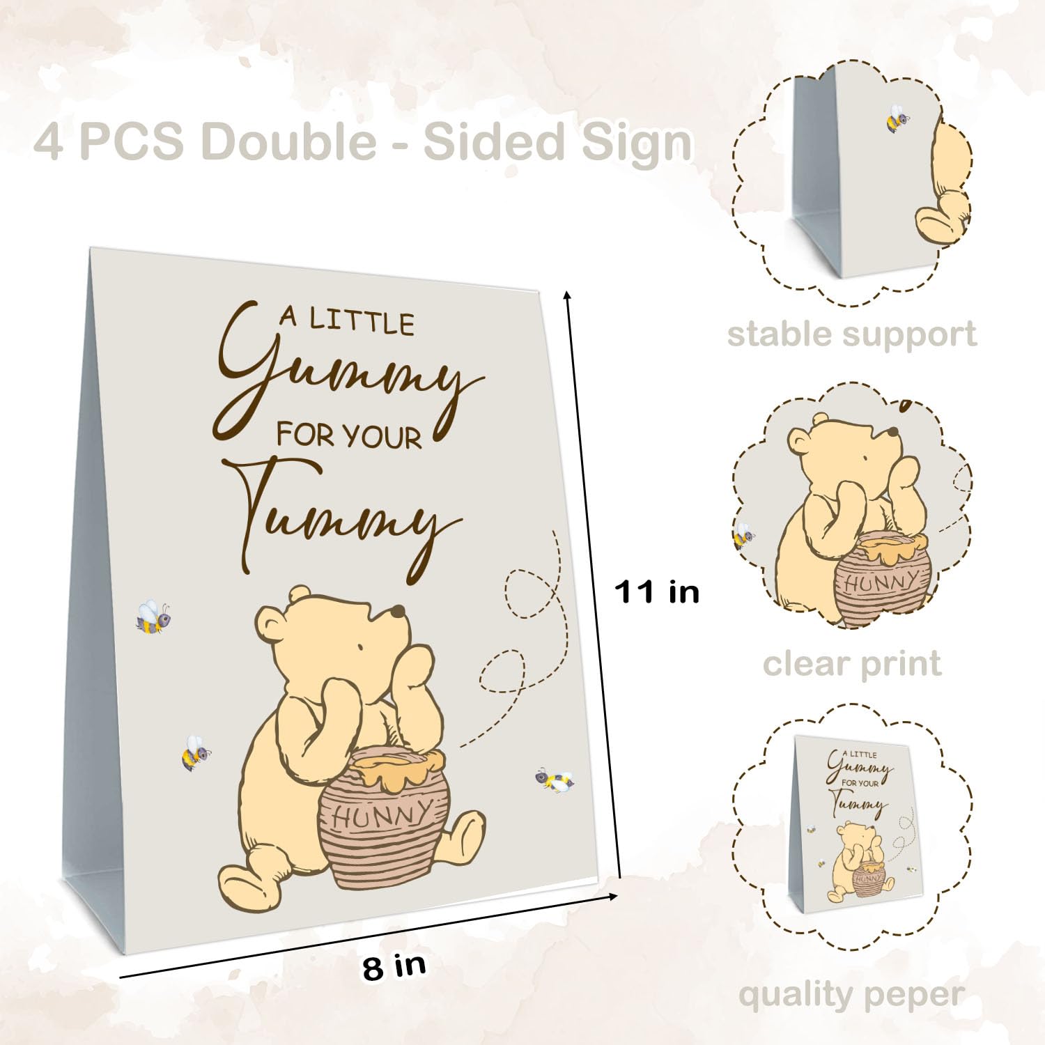4PCS Winnie Table Sign Centerpieces Pooh Birthday Decorations A Little Yummy for Your Tummy for Baby Shower Decorations Welcome Baby Party Supplies(8x10in)