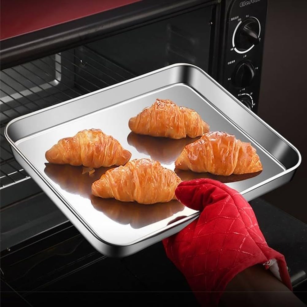 Confezione da 6 contenitori per alimenti in acciaio inox con coperchio, impilabili e impilabili, quadrati, adatti al forno, per cucina, catering, feste, 25 x 18 x 6 cm