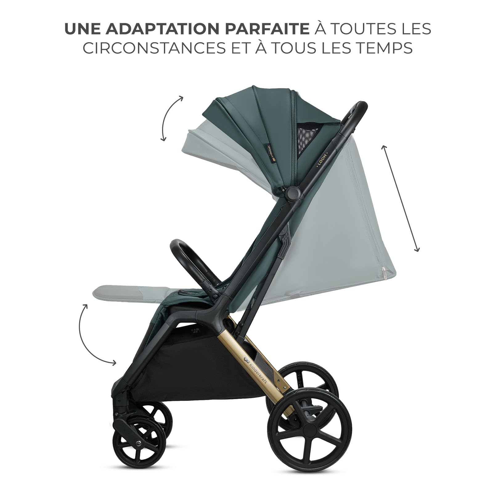 Kinderkraft LOOM Poussette compacte et légère, pliage automatique, jusqu’à 22 kg, Vert