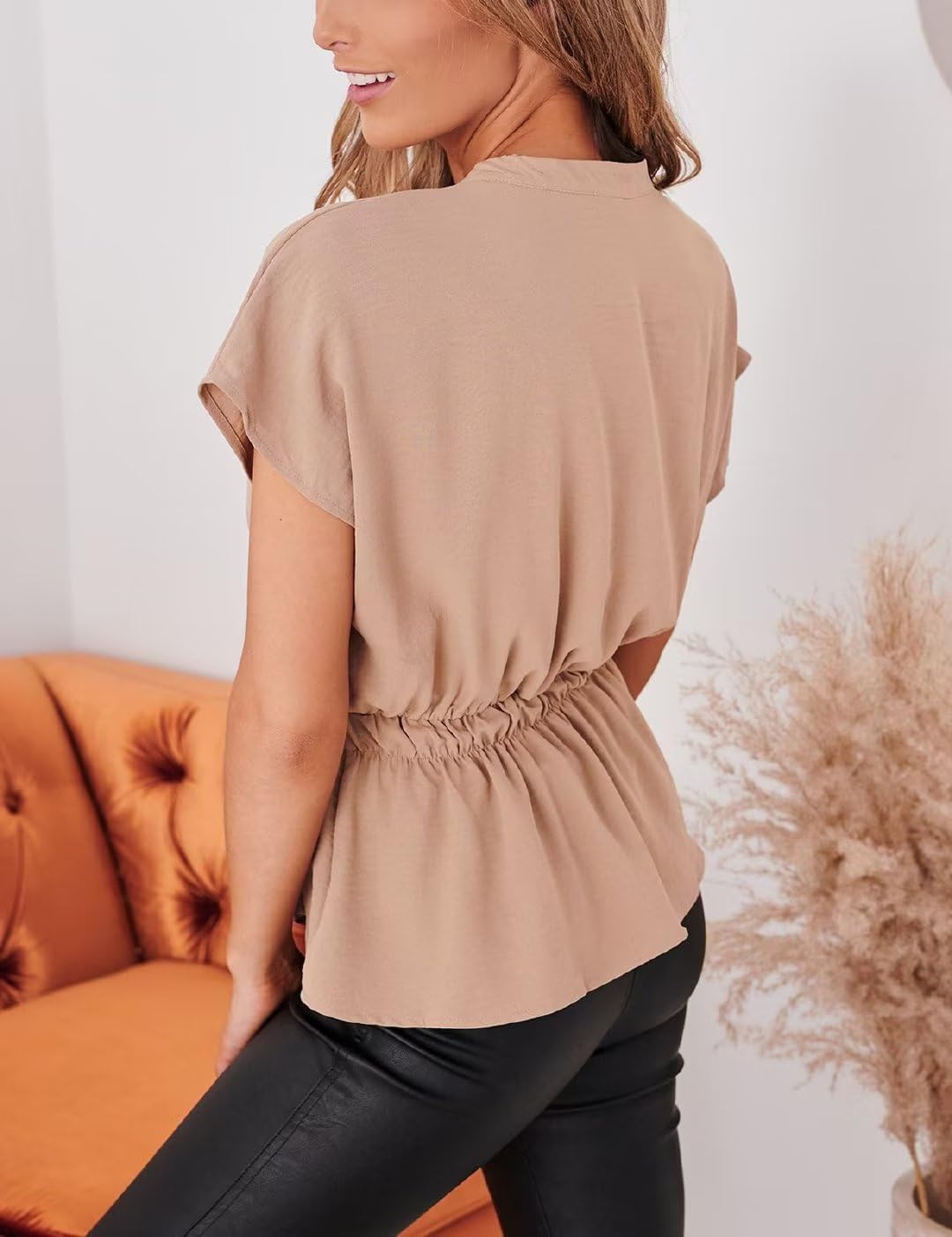 Womens Button Down Blouses Casual Peplum Summer Tops Dressy Chiffon Work Blouse - Image 2