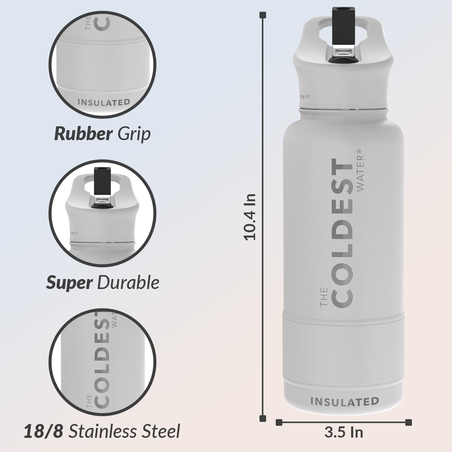 Coldest Sports Water Bottle with Straw Lid Vacuum Insulated Stainless Steel Metal Thermos Bottles Reusable Leak Proof Flask for Sports Gym (Epic White) Epic White 32 oz