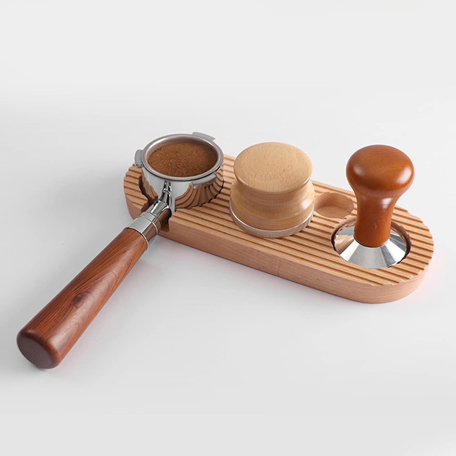Pilipane 3 in 1 Coffee Accessories Lunch Box Box Compatible with 51/53/58MM Coffee Accessories(Small : Suitable for 51/53mm), Wood Coffee Filter Tamper Holder Wooden Coffee Tamper Mat, 58mm Tamper ta