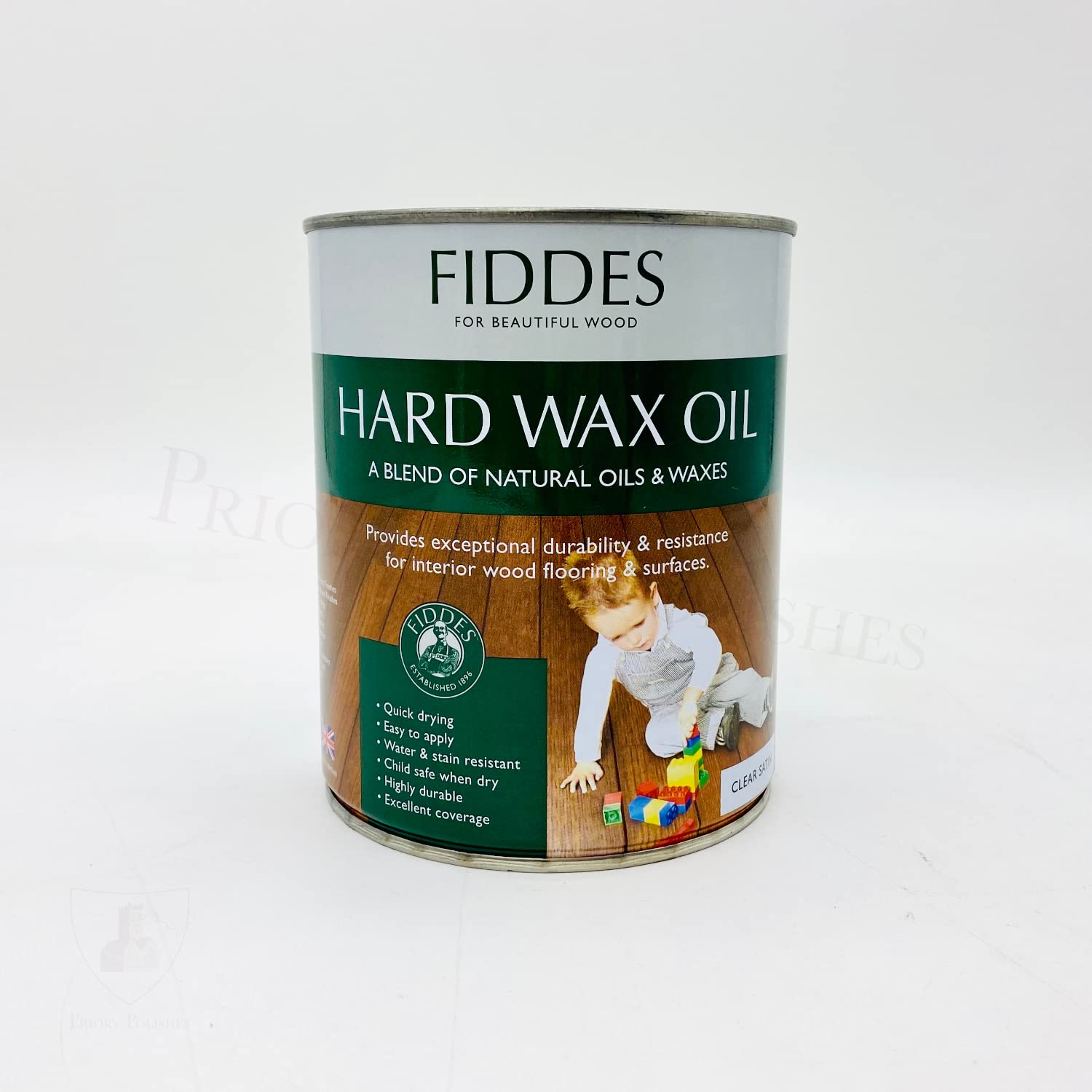Priory Polishes Clear Fiddes Hard Wax Oil - Satin - For Floors, Doors & Furniture 1L
