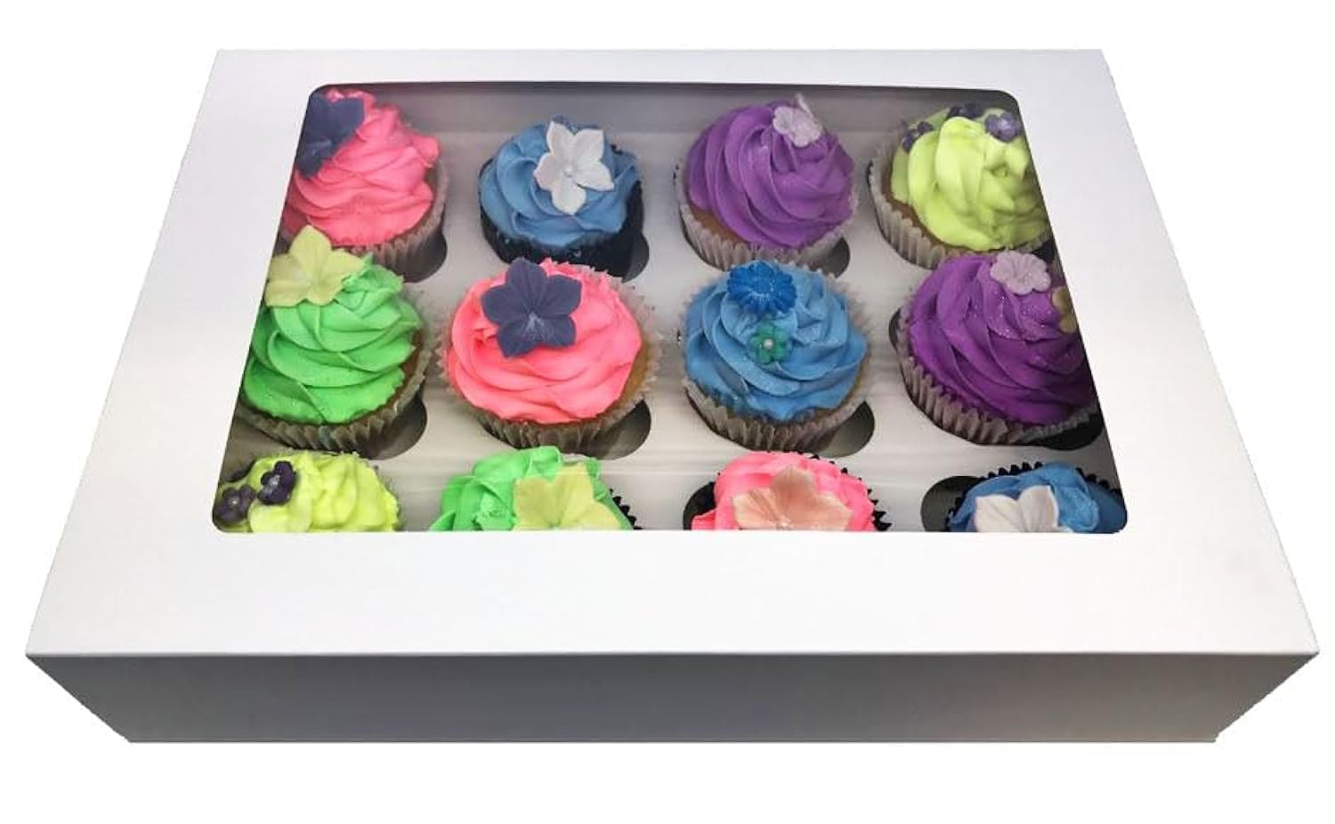 Larryroo White Hole Cavity Windowed Cupcake Boxes With Removable Inserts (5) Size 12