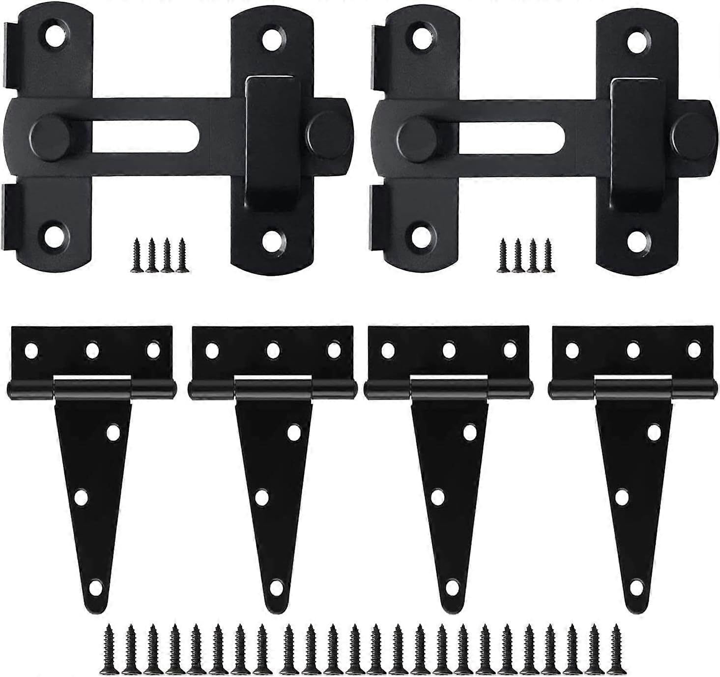Joyhappst Image Color Barn Gate Latch Door Tee Hinge Hardware Kit, 2 Pack Barn Flip Latch Lock And 4