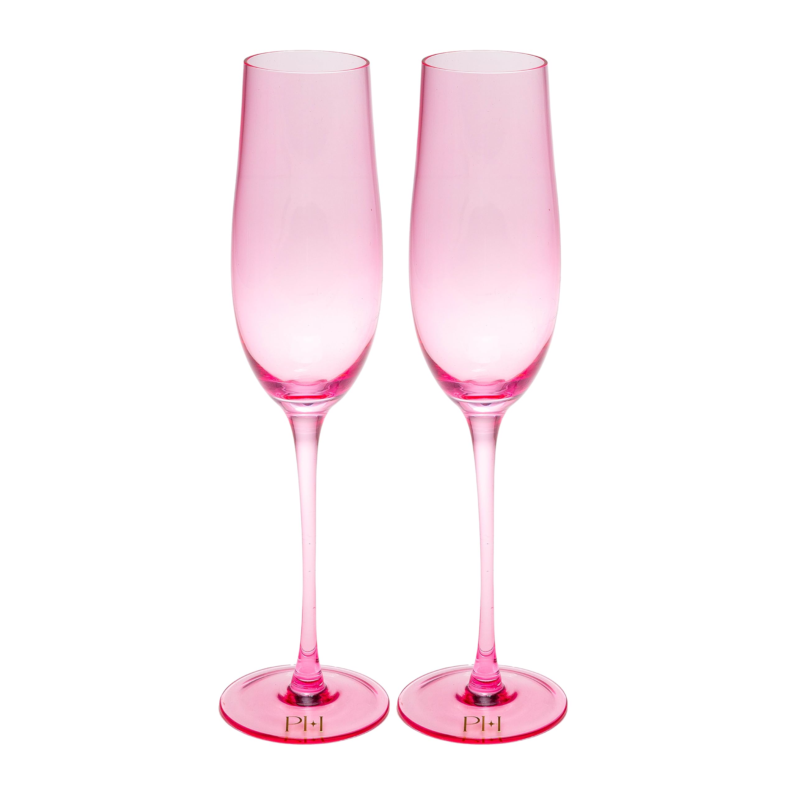 Paris Hilton Champagne Flute Set, Handmade Glass Collection in Paris Signature Pink, Perfect for Parties and Special Occasions, Serve Champagne, Prosecco, Mimosas and More, 8-Ounce, 2-Piece Set, Pink