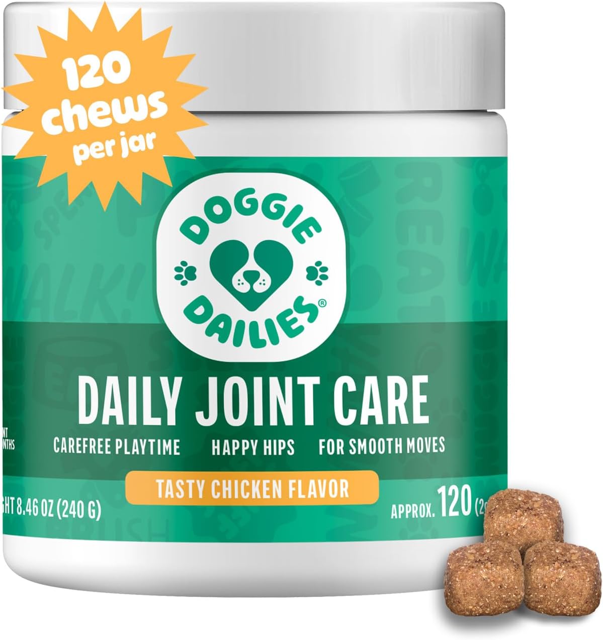 Doggie Dailies, Hip and Joint Supplement for Dogs, Glucosamine Chondroitin, Premium Hip and Joint Chews for Dogs All Breeds & Sizes, Dog Vitamins and Supplements, (Chicken) 120 Chews