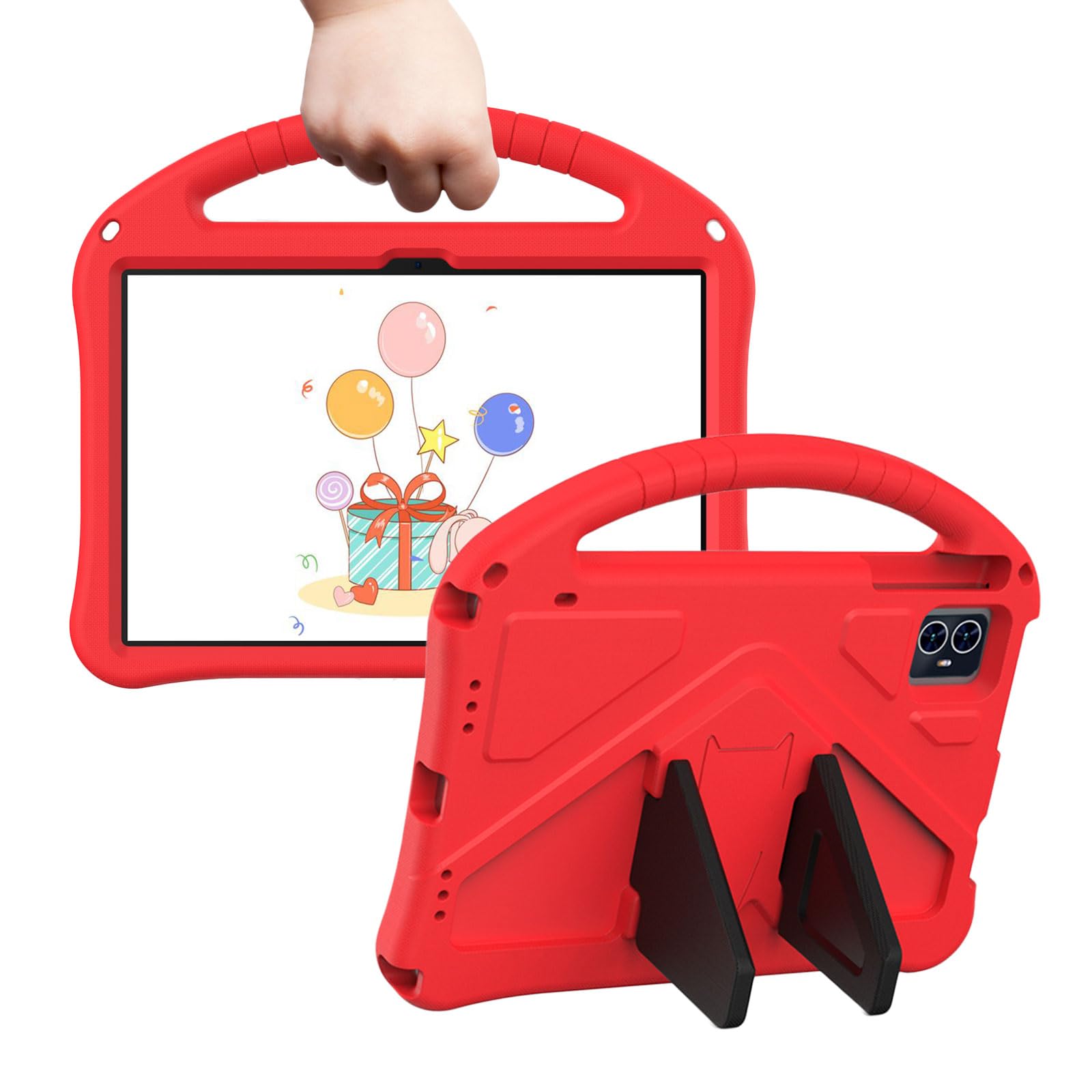 Tading Kids Case for Onn 10.1" Gen 4, Children Friendly EVA Foam Protective Stand Handle Cover for Walmart Onn 10.1" 4th Generation 2024 Tablet - Red