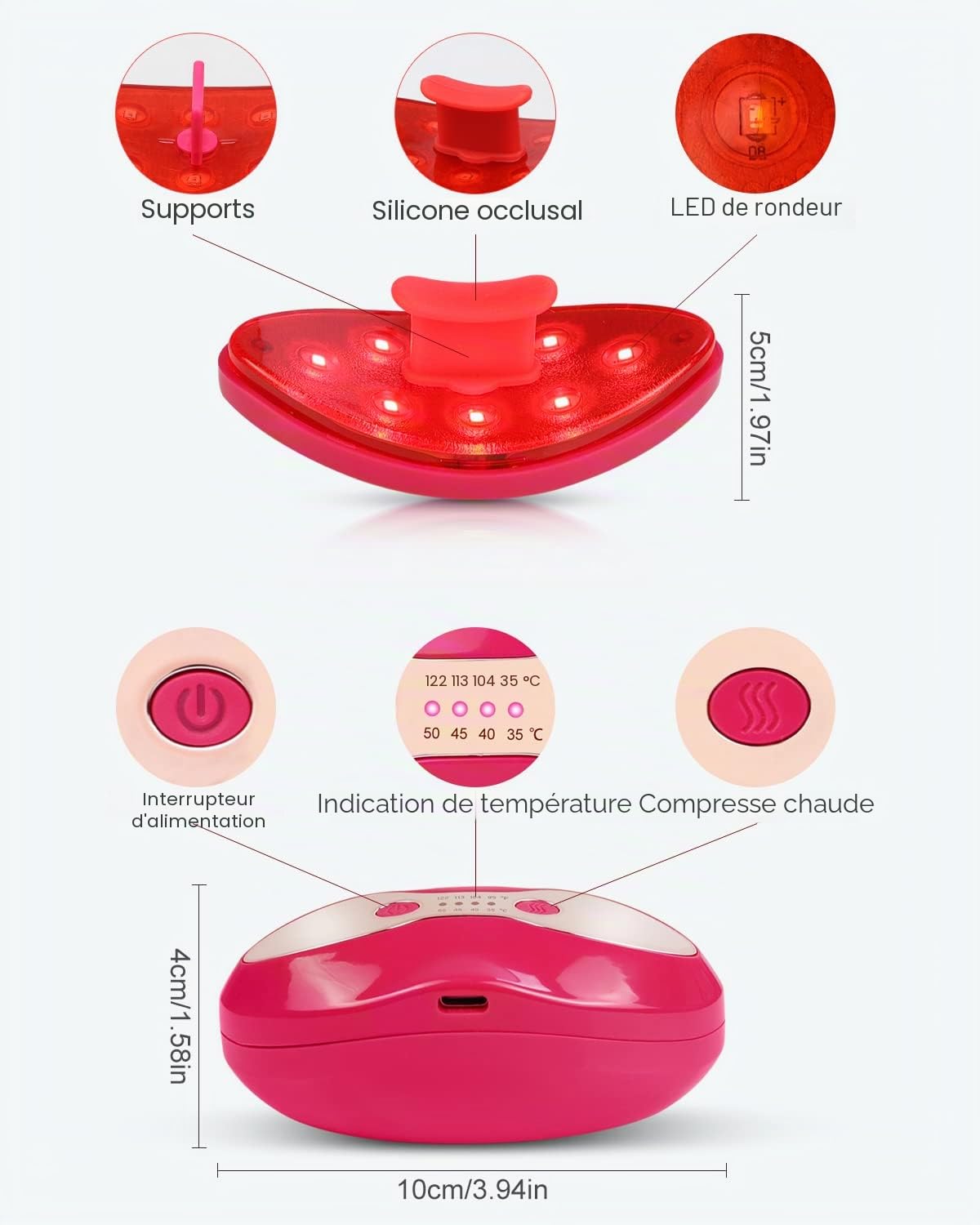 FERNIDA Appareil pour les Lèvres et les Yeux à Lumière Rouge, 4 Niveaux de Chauffage, Réduction des Rides et des Cernes, Rouge