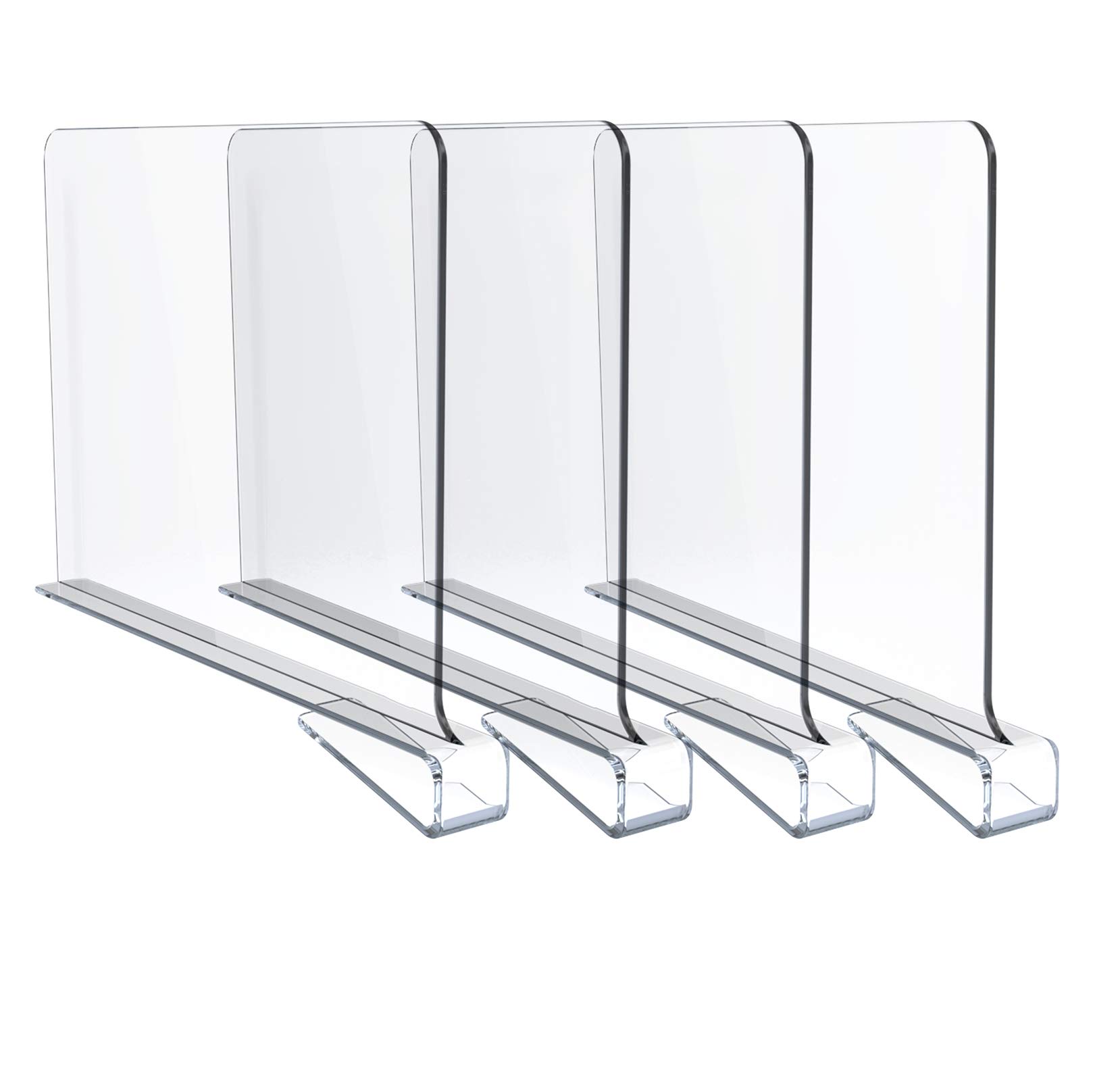 Jucoan 4 Pack Clear Acrylic Shelf Dividers Closet Separators Wood Shelves and Clothes Organizer for Bedroom, Bathroom and Office Shelves, Easy Installing