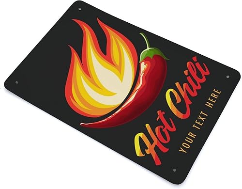 Miniatura 3 de BUDUOZHI Letrero de hojalata para decoración de pared, emblema de chile rojo vivo sobre fondo negro, pintura metálica, carteles, decoración,