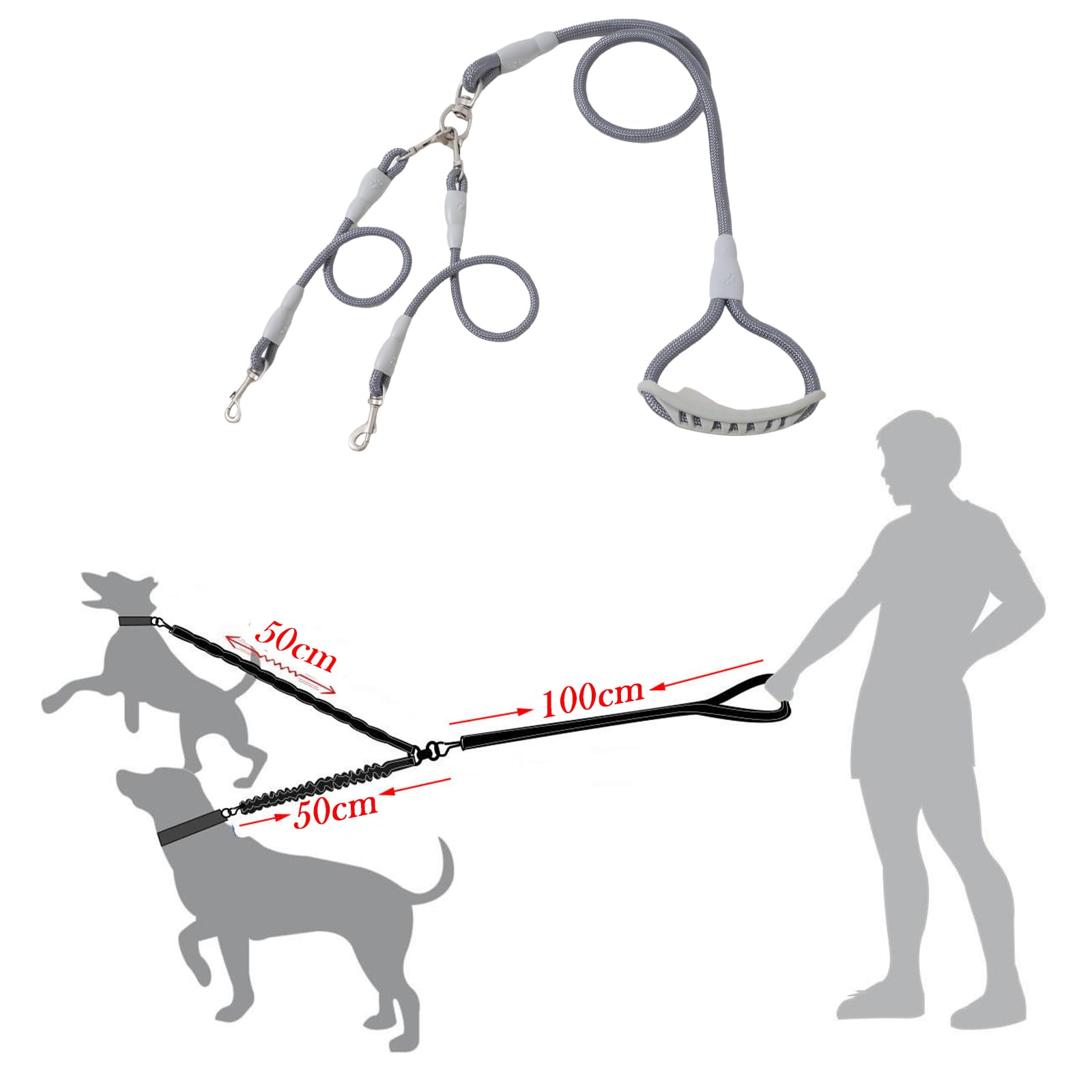 Guinzaglio Doppio Per 2 Cani - Regolabile, Girevole 360&deg;, Nylon Resistente, Per Taglie Piccole, Medie E Grandi