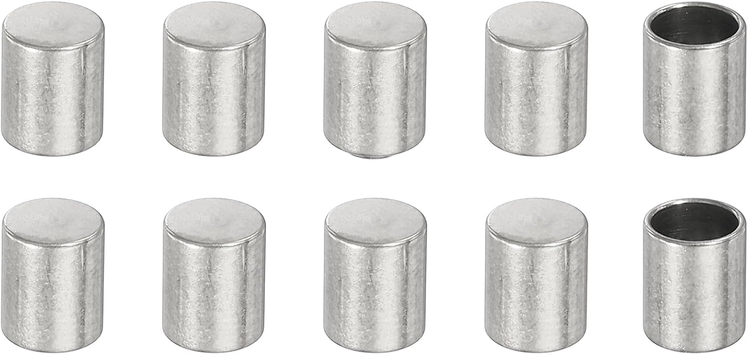 uxcell 10 Pcs Stainless Steel Cord End Caps, 4 mm End Cap Barrel Beads Leather Cord End Caps for Jewelry Making DIY Tassel 6 mm Length Silver