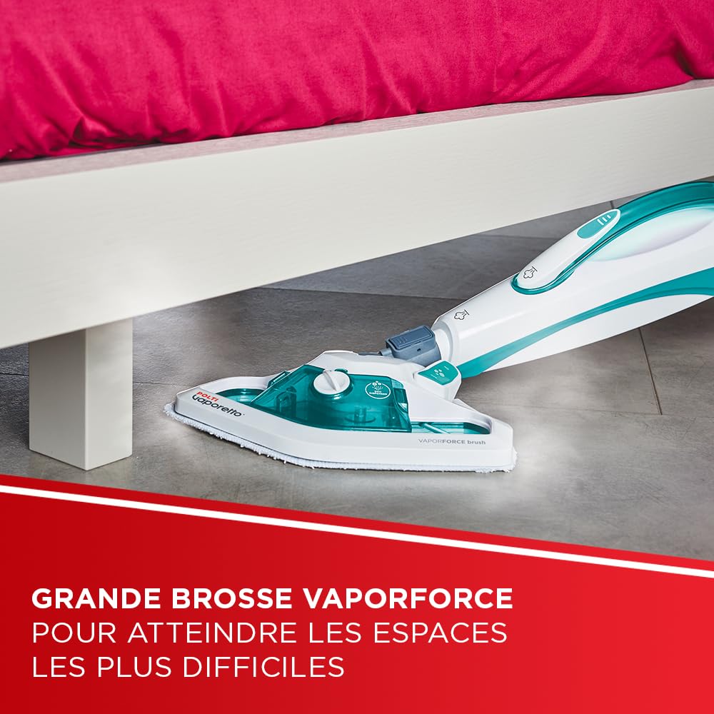 Polti Vaporetto SV450 Double, Balai Vapeur 2-en-1 avec Nettoyeur à Main, 13 Accessoires Inclus et Serpillères Supplémentaires, Réservoir Amovible de 0,3 l, Bleu Clair et Blanc
